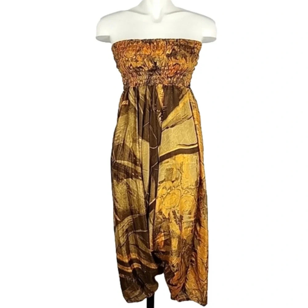 Lombok Romper Semi Sheer Onesie Boho  Stretch Orange Brown Size Small/Medium